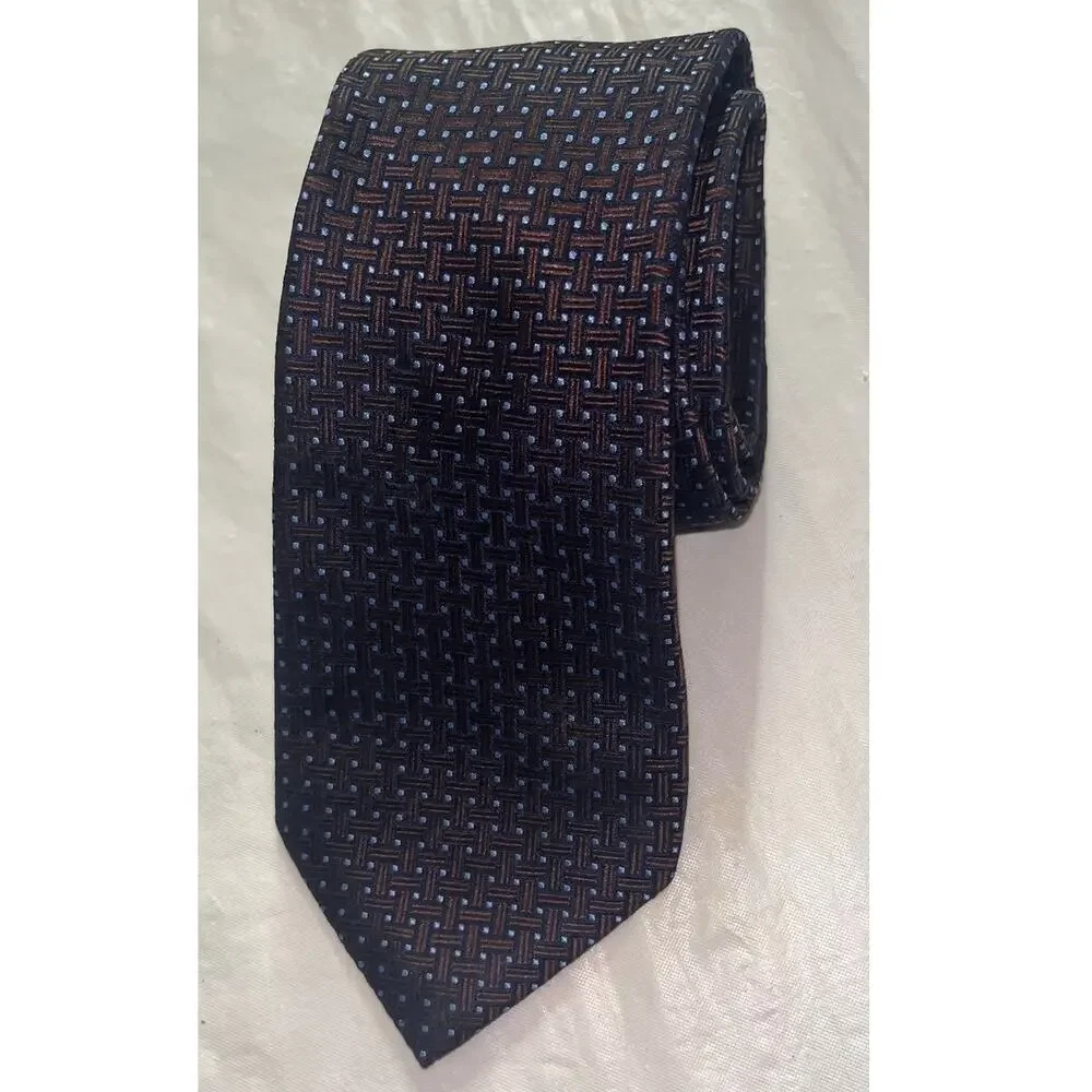 Tasso Elba Men's Tie All silk Neck-Tie - Brown & Blue - 57.5 x 3.25 - GOOD